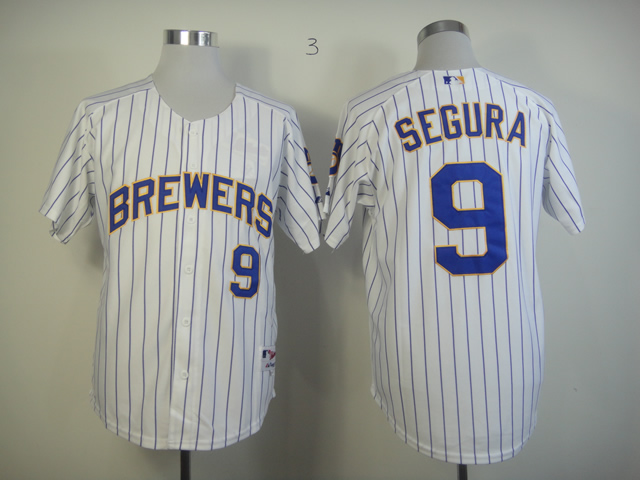 Men Milwaukee Brewers #9 Segura White Stripe MLB Jerseys->milwaukee brewers->MLB Jersey